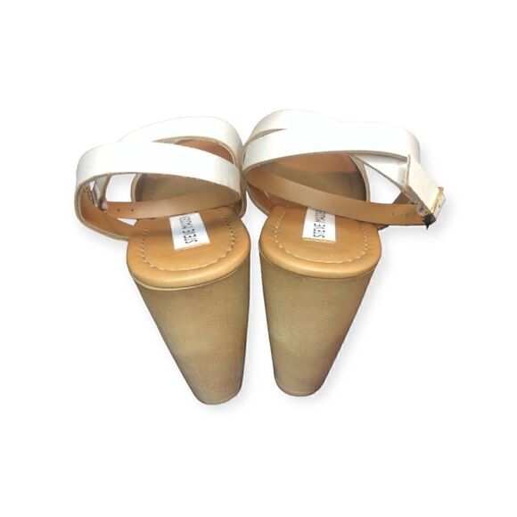 NWT Steven MaddenCream Beige Leather Sandals Open Back Cross Straps Wide Wedge - Picture 3 of 4